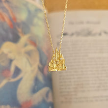 Load image into Gallery viewer, Gold necklace with a mermaid castle pendant